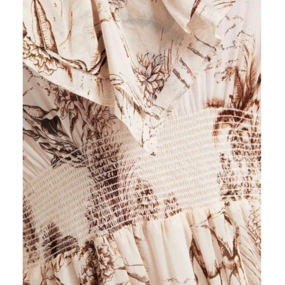 NWT | Sandro Natural Marro Ruffled Printed Gauze Midi | Sz 6 or 38 - Picture 4 of 4